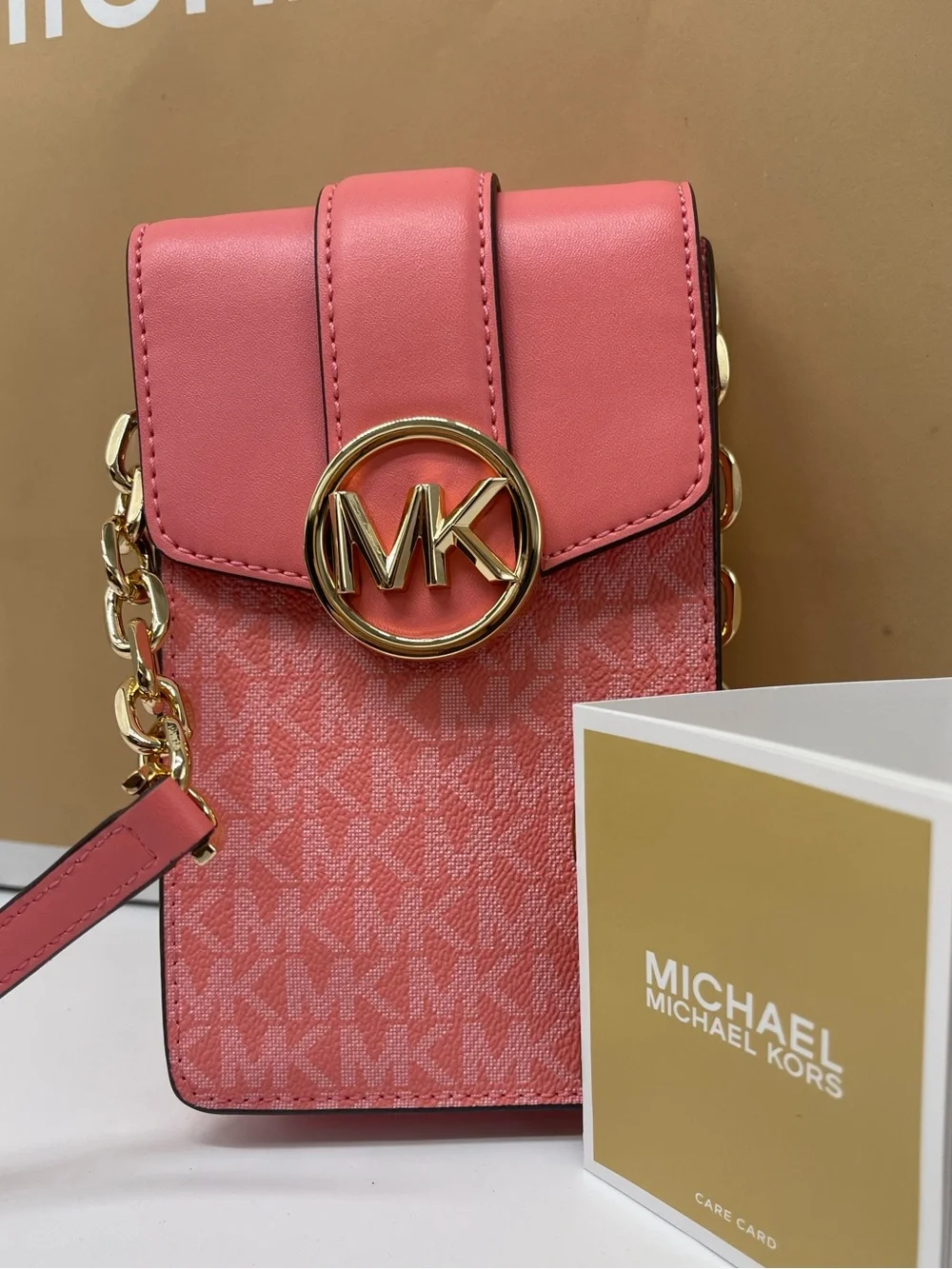 Michael Kors Carmen Small NS Phone Xbody Crossbody Bag Grapefruit NWT